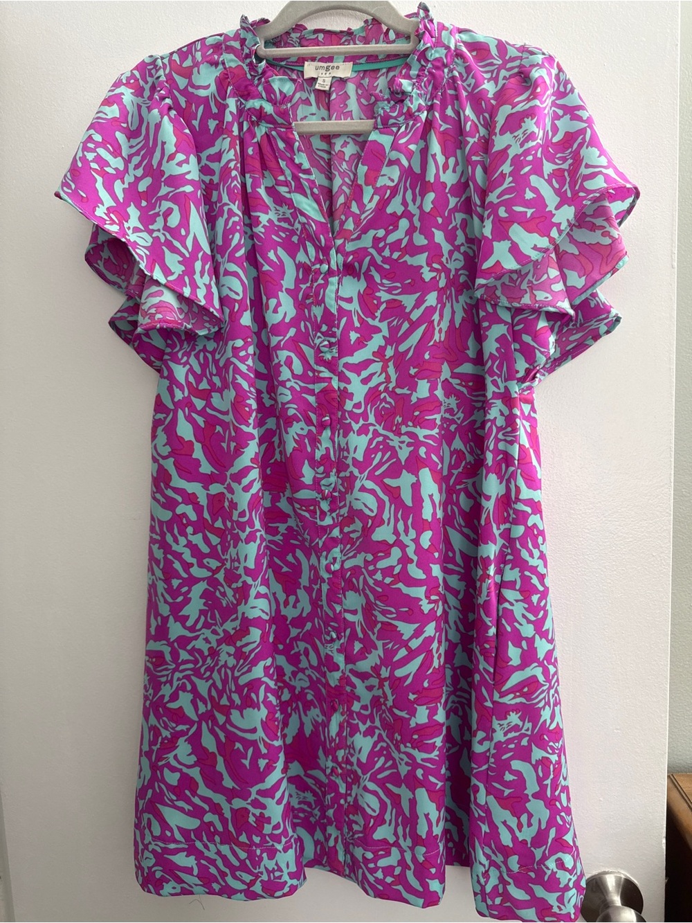 Umgee Purple and Aqua Floral Flutter Dress
